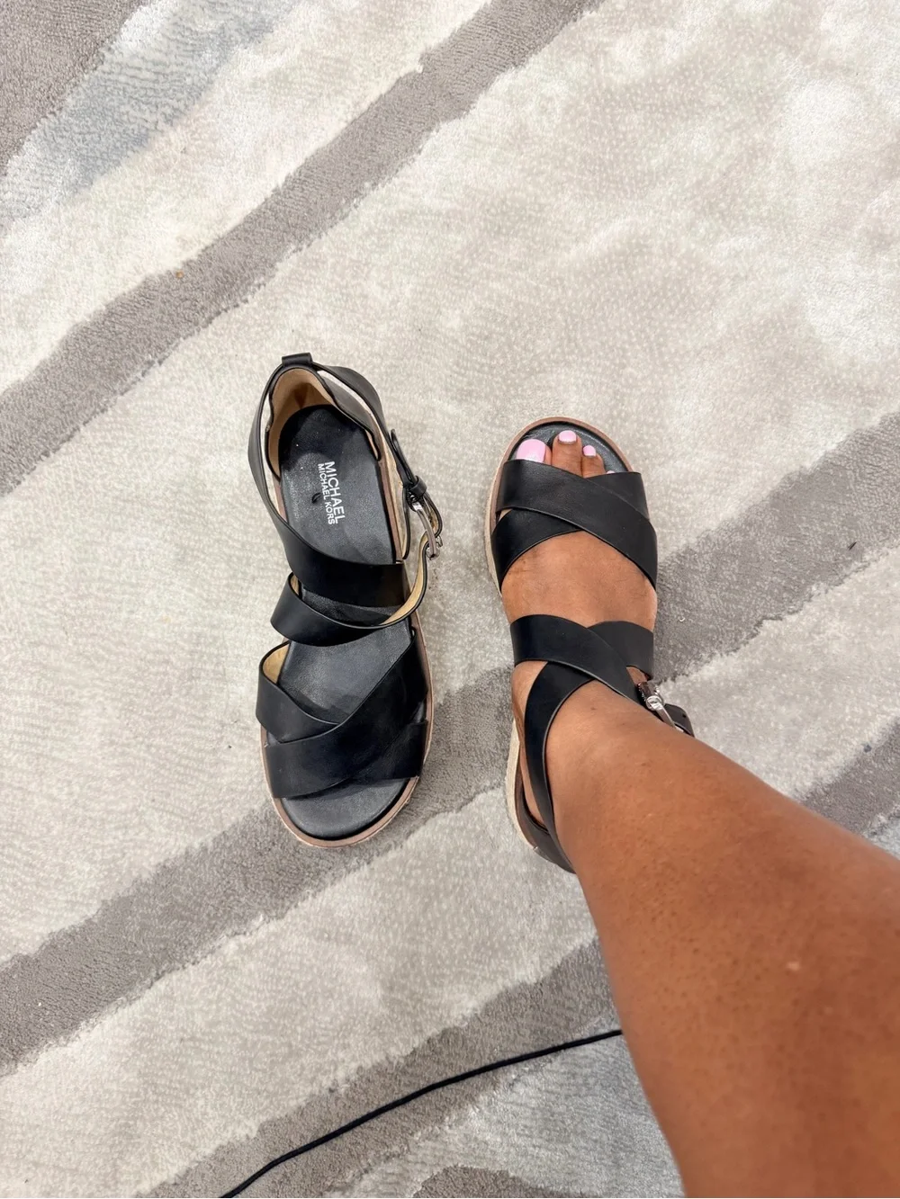 Michael Kors Women's Black Leather Strappy Sandals